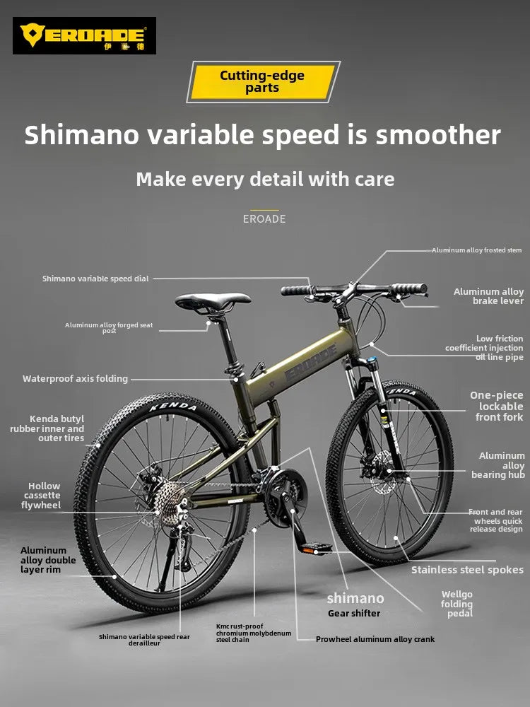 Bici Pieghevole Da Montagna Ultra Leggera Per Adulti Telaio Alluminio 18 Velocità Freno Disco Shimano