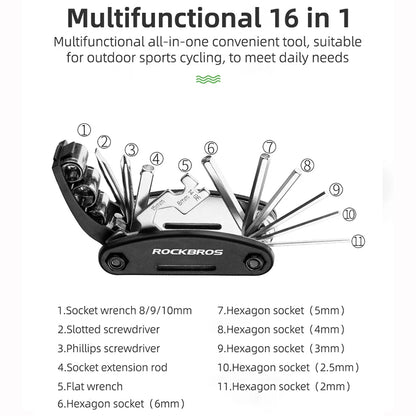 Kit Strumenti Multifunzionali Per Biciclette Rockbros Con Leve Per Pneumatici Riparazione Portatile