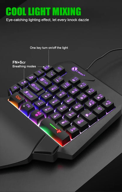 Mini tastiera da gioco con una sola mano da 35 tasti Tastiera retroilluminata cablata ultrasottile USB per laptop PC desktop Smartphone