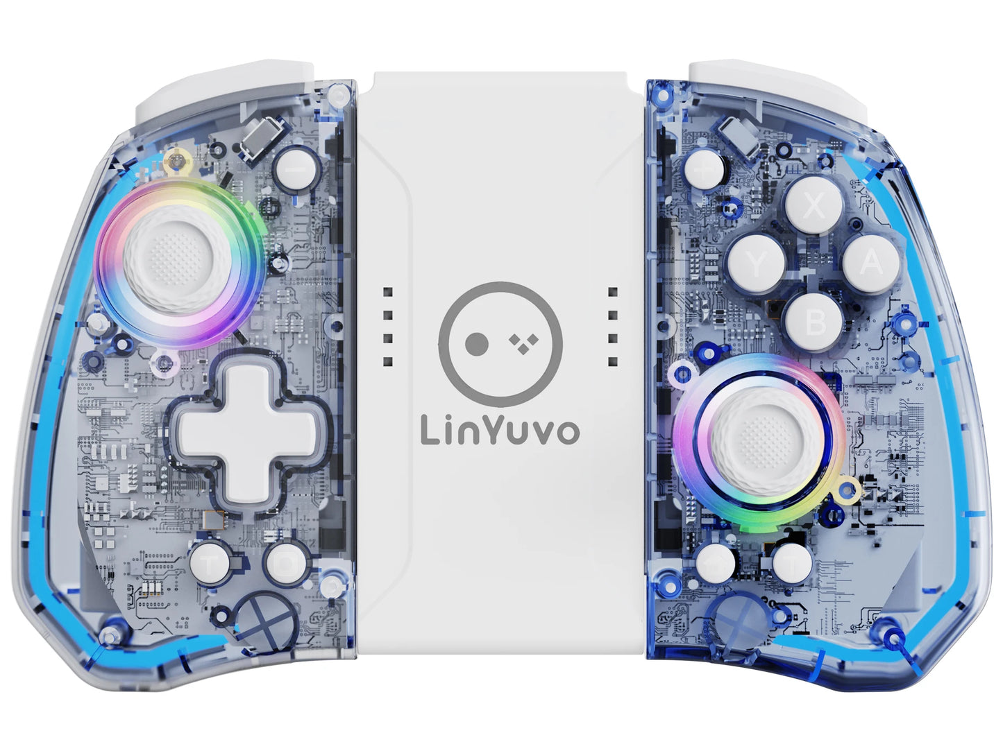 LinYuvo KS40 Gamepad wireless trasparente per Switch/OLED con LED a 8 colori, funzione Turbo. Joystick controller per Switch Lite