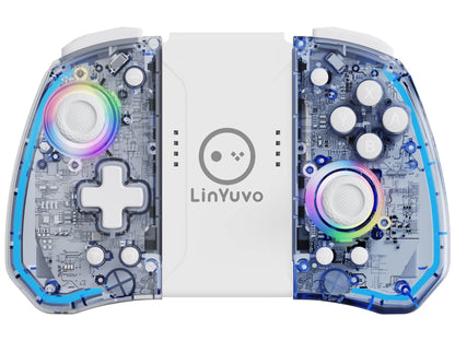 LinYuvo KS40 Gamepad wireless trasparente per Switch/OLED con LED a 8 colori, funzione Turbo. Joystick controller per Switch Lite