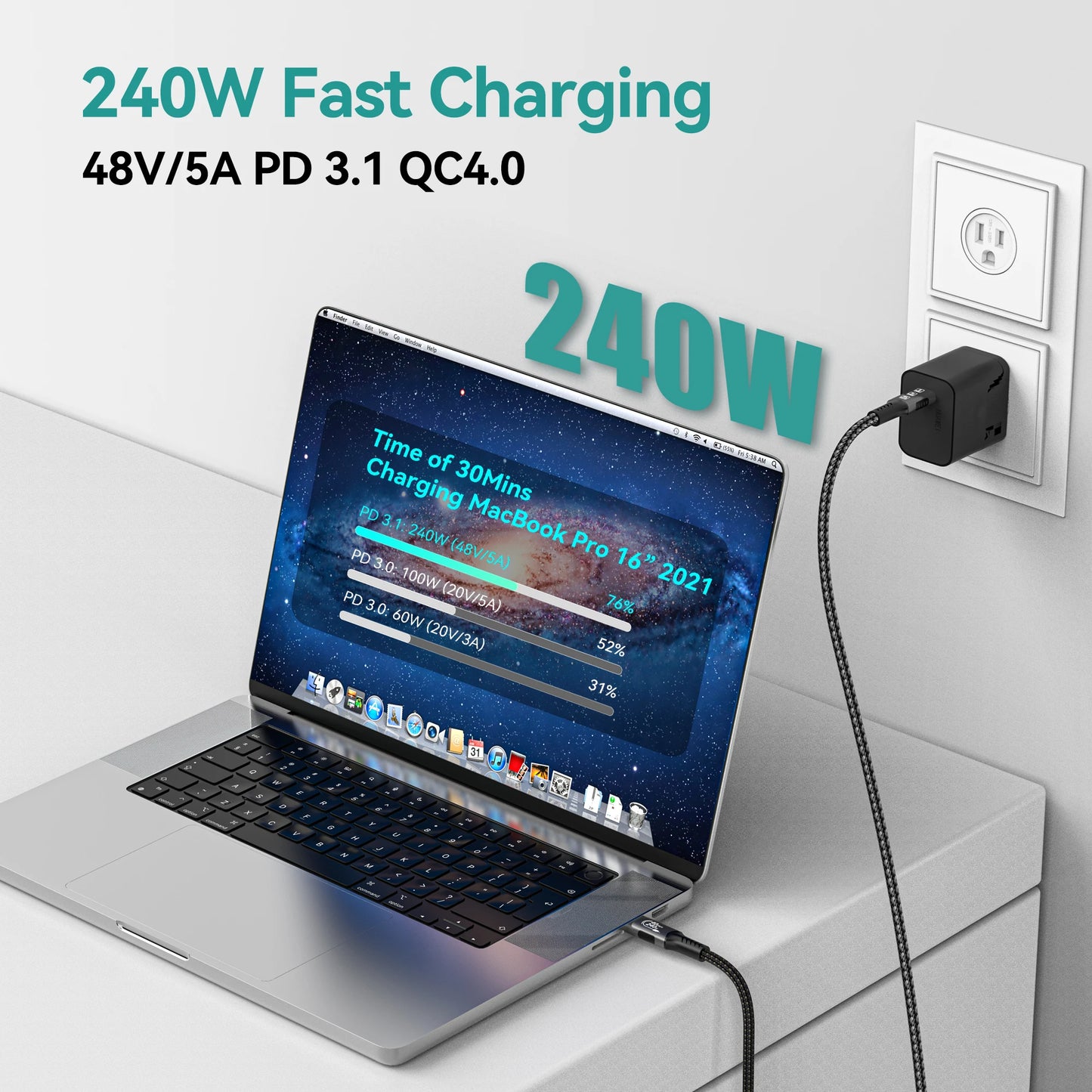 Cavo USB4 Thunderbolt 4 da USB-C a USB-C 40Gbps 240W Ricarica Rapida e Trasferimento Dati per Laptop