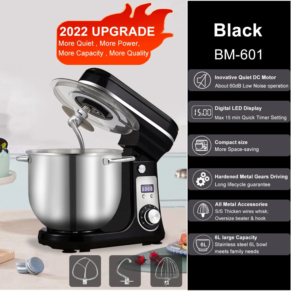 Robot Da Cucina Biolomix BM601 Con Ciotola In Acciaio Da 6 L, 1200 W, 6 Velocità, Testa Inclinabile