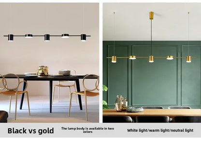 Lampada A Sospensione Postmoderna Tre Teste Per Ristorante In Ferro Nero E Oro Illuminazione Minimal Nordica Di Lusso