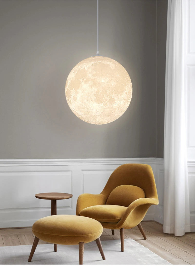 Lampada A Sospensione Forma Di Luna Con Stampa 3D Per Ristorante E Bar Atmosfera Creativa Luce Notturna 110V 220V
