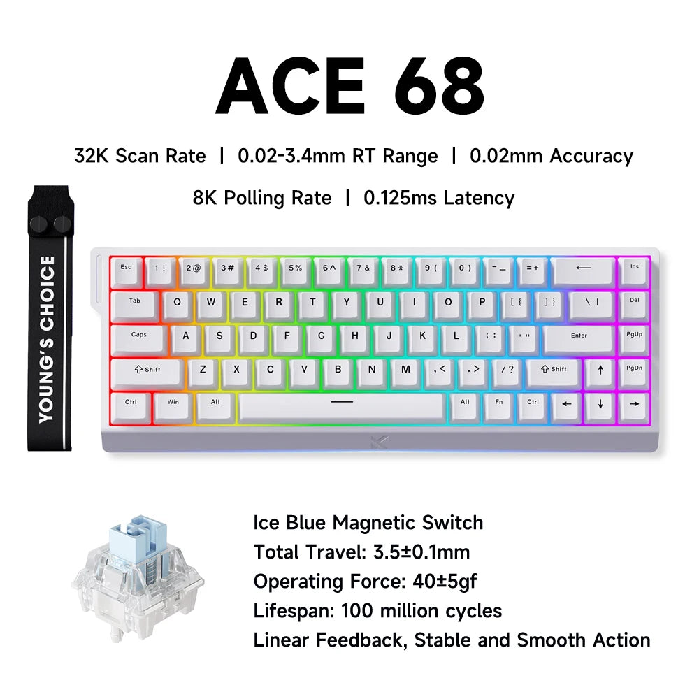 Mchose Ace 68 Tastiera Meccanica Con Interruttore Hall Magnetico Trigger Rapido Programmabile RGB 8K Hz