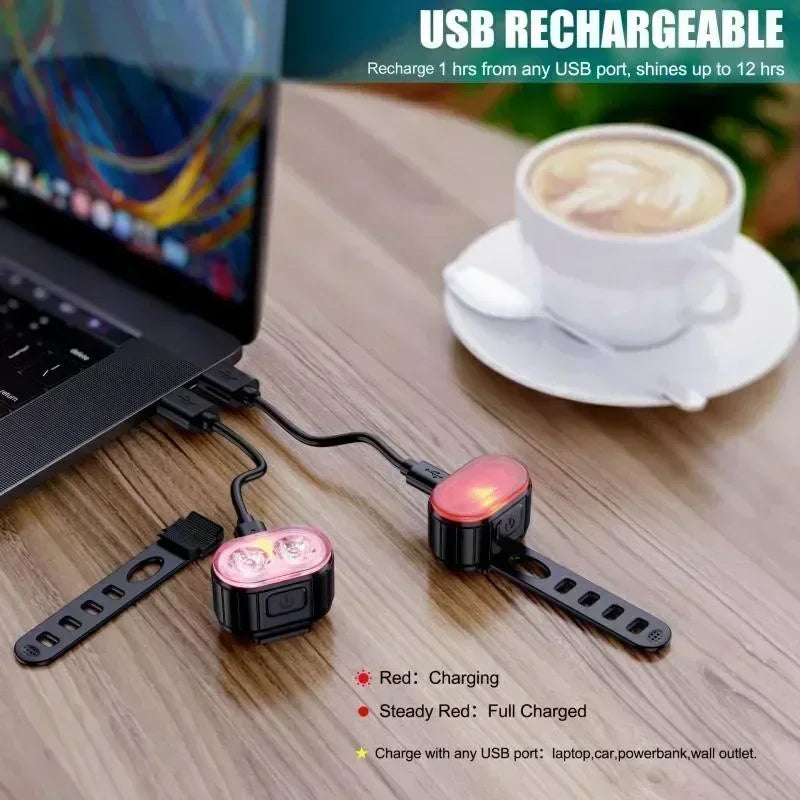 Set Luci Da Bicicletta Ricaricabili Frontale E Posteriore Impermeabili USB MTB Con Alta Luminosità