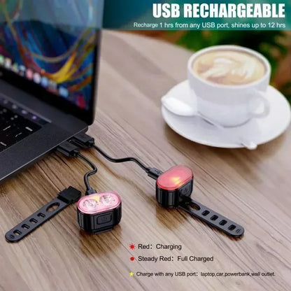Set Luci Da Bicicletta Ricaricabili Frontale E Posteriore Impermeabili USB MTB Con Alta Luminosità