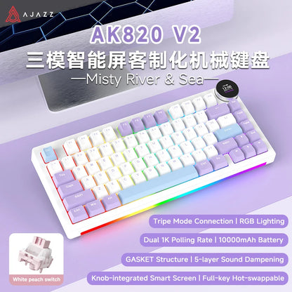 Ajazz AK820V2 Pro Tastiera Da Gaming Wireless Tre Modalità Cablata Bluetooth 2.4G Batteria 10000mAh