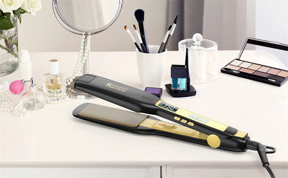 Piastra per capelli professionale KIPOZI in ferro piatto al titanio con display LCD digitale Ferro arricciacapelli a riscaldamento istantaneo a doppia tensione