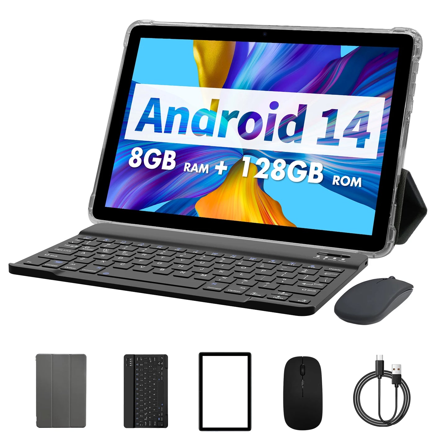 Pritom Tab11 Tablet Android 14 Da 10 Pollici Con 8 GB RAM E 128 GB ROM Octa Core WiFi 5G Tastiera E Custodia