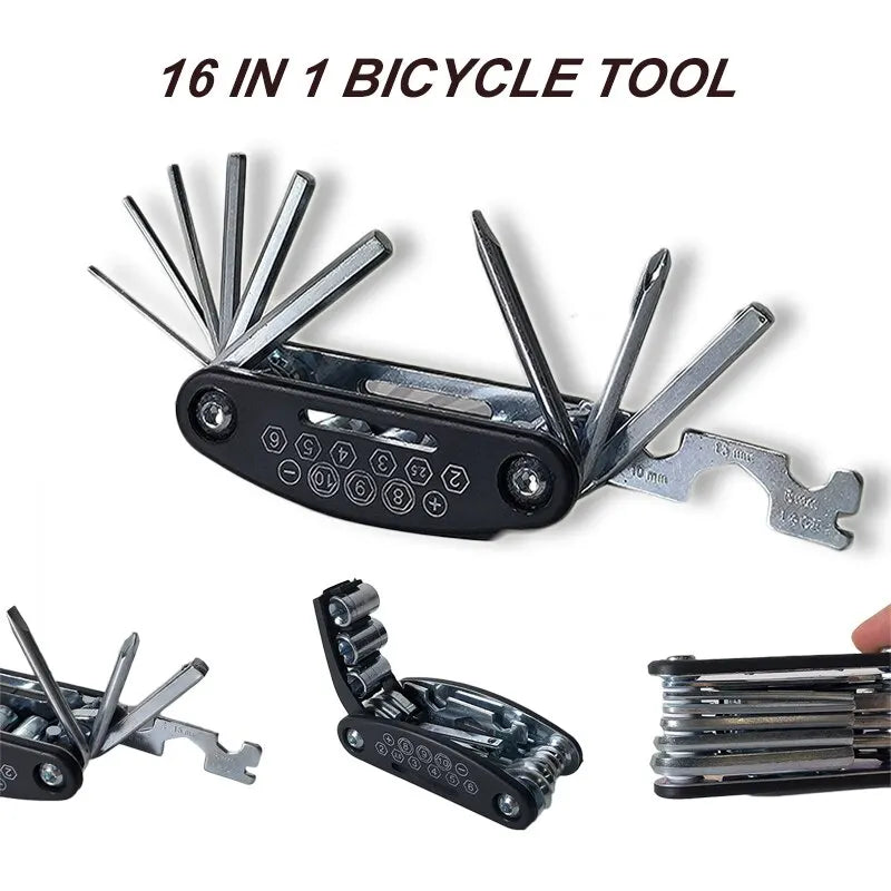 Kit Multifunzione Per Riparazione Biciclette Con Pompa E Toppe Per Pneumatici Portatile