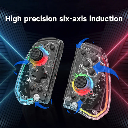 LinYuvo KS40 Gamepad wireless trasparente per Switch/OLED con LED a 8 colori, funzione Turbo. Joystick controller per Switch Lite