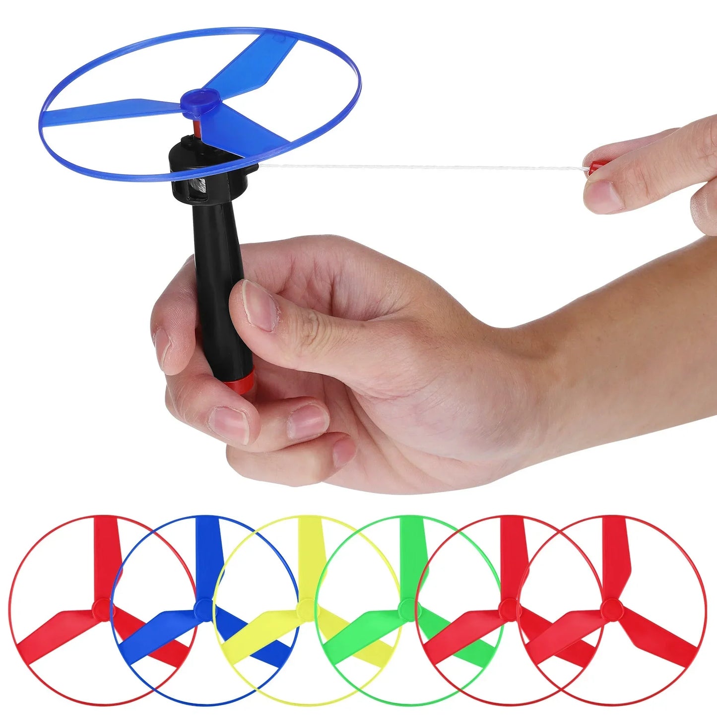 6 pezzi per bambini tirare la corda giocattolo volante elica elicottero giocattoli per bambini all'aperto gioco divertente sport volare Spin Top giocattoli per lo sviluppo dei bambini