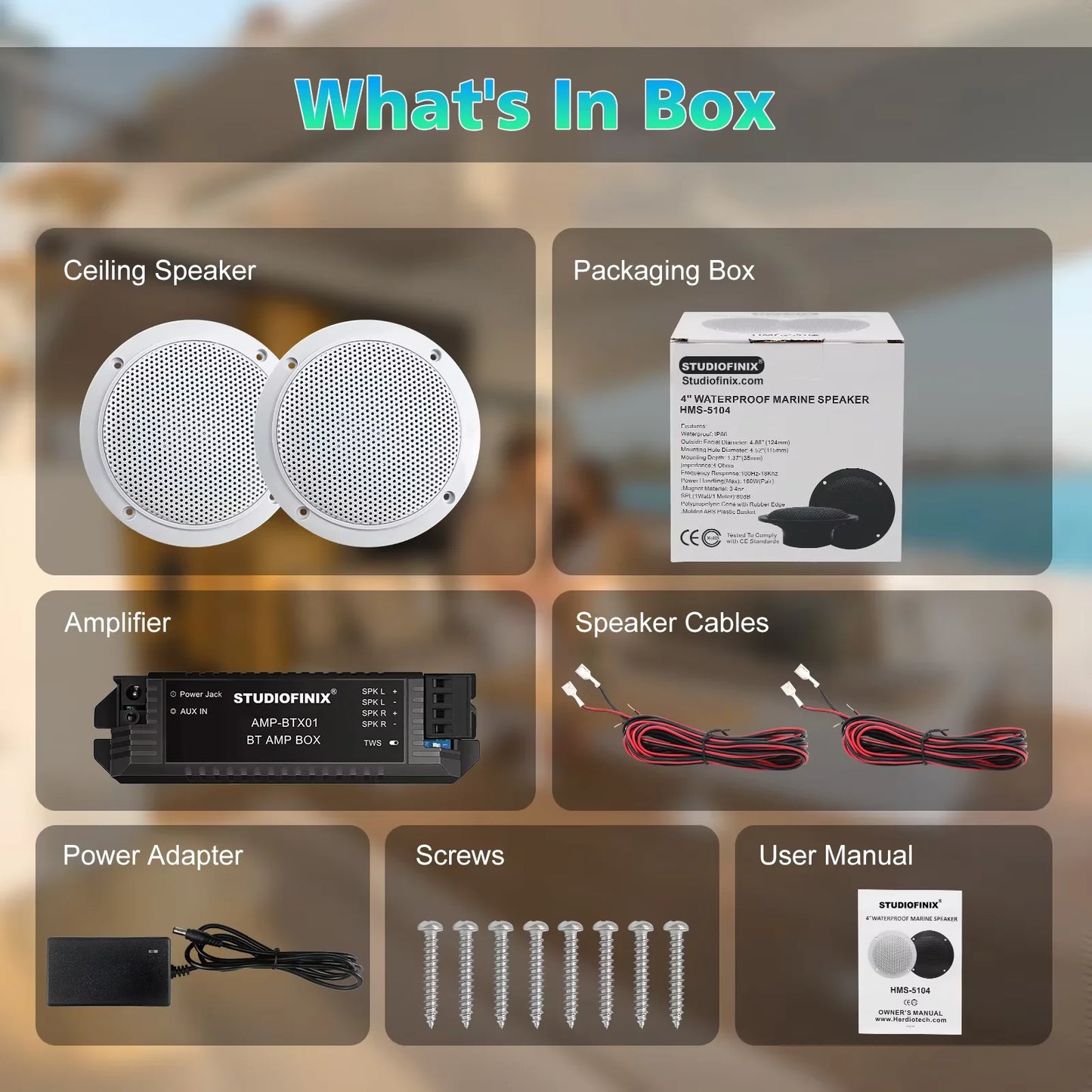STUDIOFINIX 2PCS 4" Altoparlanti Bluetooth da soffitto impermeabili - Kit altoparlanti marini da 160 W per bagno cucina casa camper all'aperto