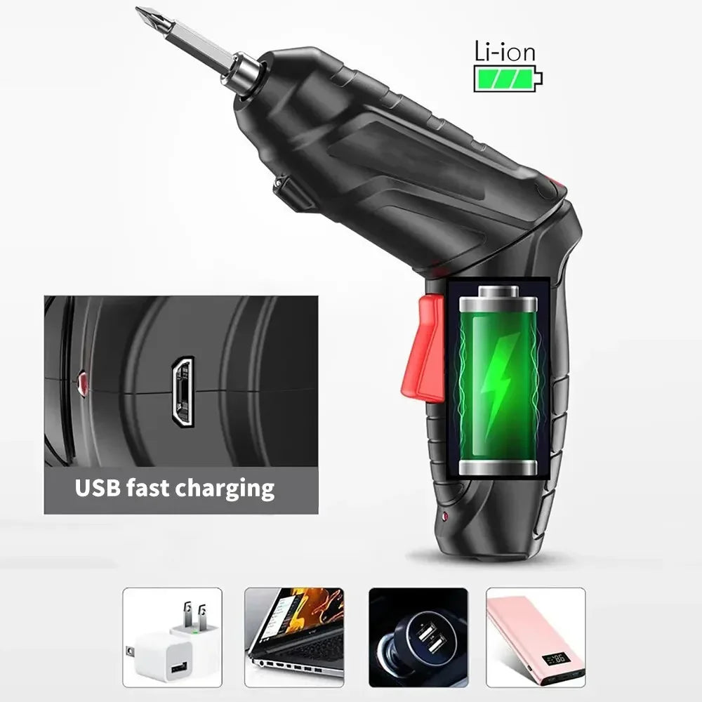 Set di Utensili Elettrici 3.6v per Manutenzione Domestica, Mini Trapano Elettrico con Batteria al Litio di Grande Capacità, Cacciavite Cordless per Uso Domestico ﻿