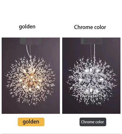 Ciondolo Led In Cristallo Dente Di Leone Illuminazione Moderna Per Soggiorno E Bar Finitura Cromata Lucida