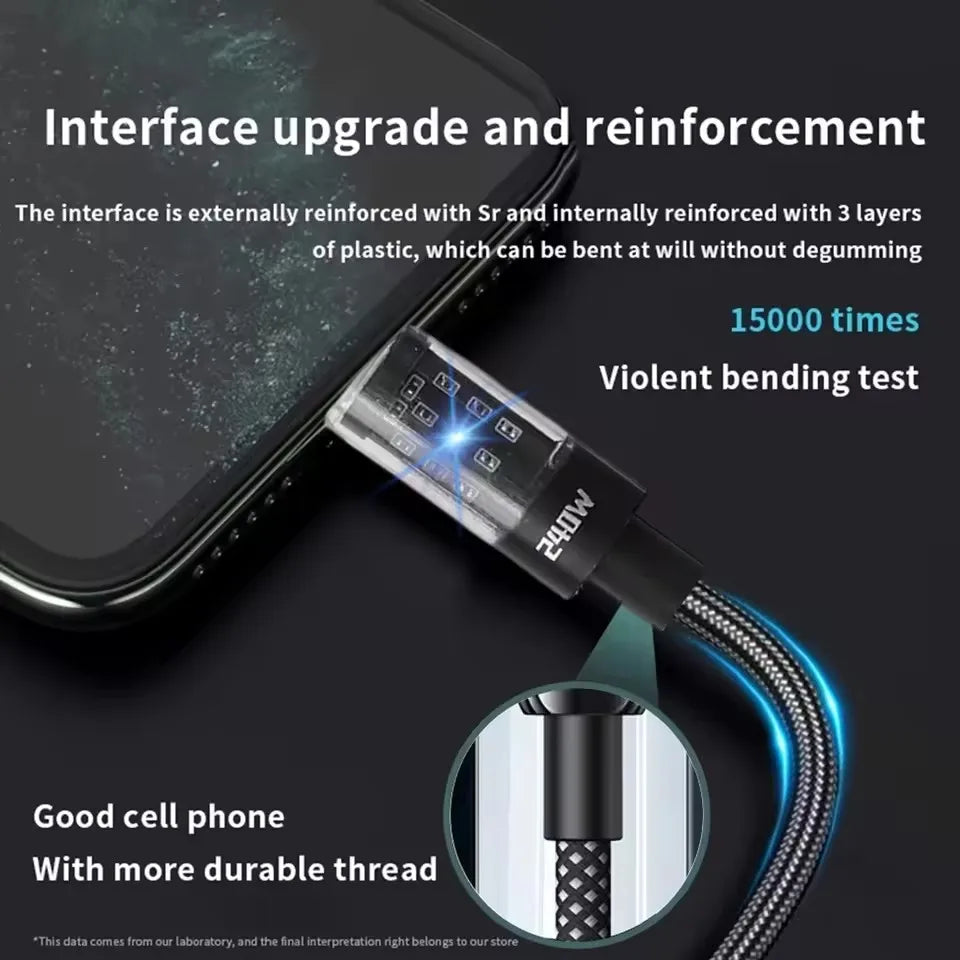 Cavo USB C in Nylon per Ricarica Rapida e Trasferimento Dati con LED Integrato e Durevole