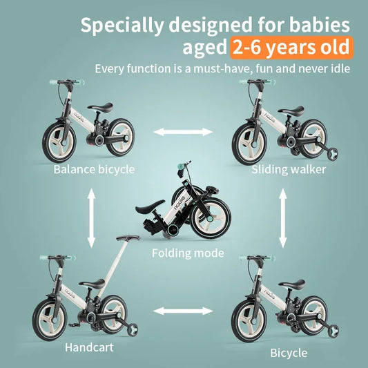 Bicicletta Per Bambini Pieghevole 2 In 1 Con Pedali Età Da 1 A 6 Anni Telaio In Alluminio