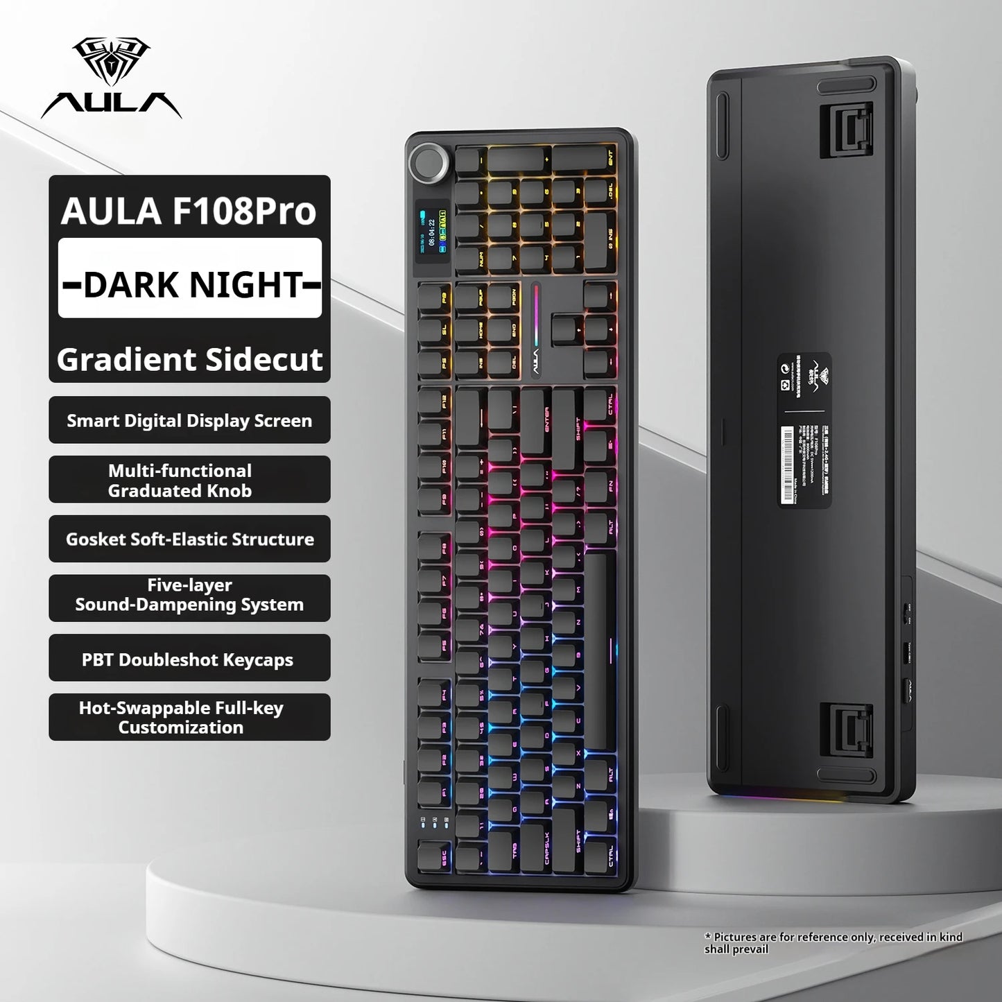 AULA F108 PRO Tastiera meccanica Layout personalizzato al 100% Retroilluminazione RGB Tastiera da gioco con interruttore Hifi Bluetooth senza fili