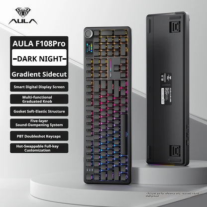 AULA F108 PRO Tastiera meccanica Layout personalizzato al 100% Retroilluminazione RGB Tastiera da gioco con interruttore Hifi Bluetooth senza fili