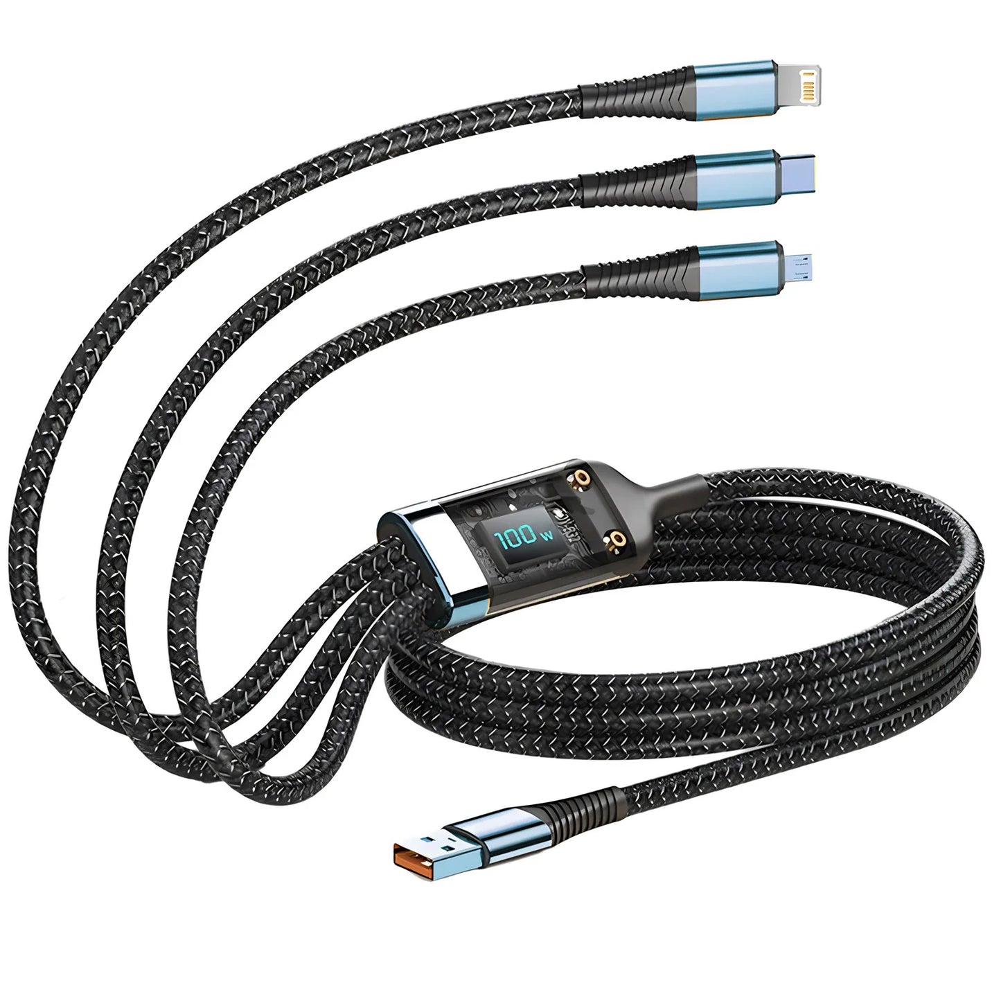 Cavo Di Ricarica 3 In 1 100W Veloce Nylon Treccia Universale USB C Micro Per Smartphone E Tablet