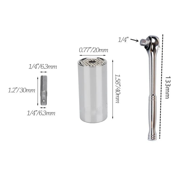Onnfang 7-19/11-32mm chiave a cricchetto universale testa a bussola universale, chiave a bussola per uso domestico/chiave per utensili manuali
