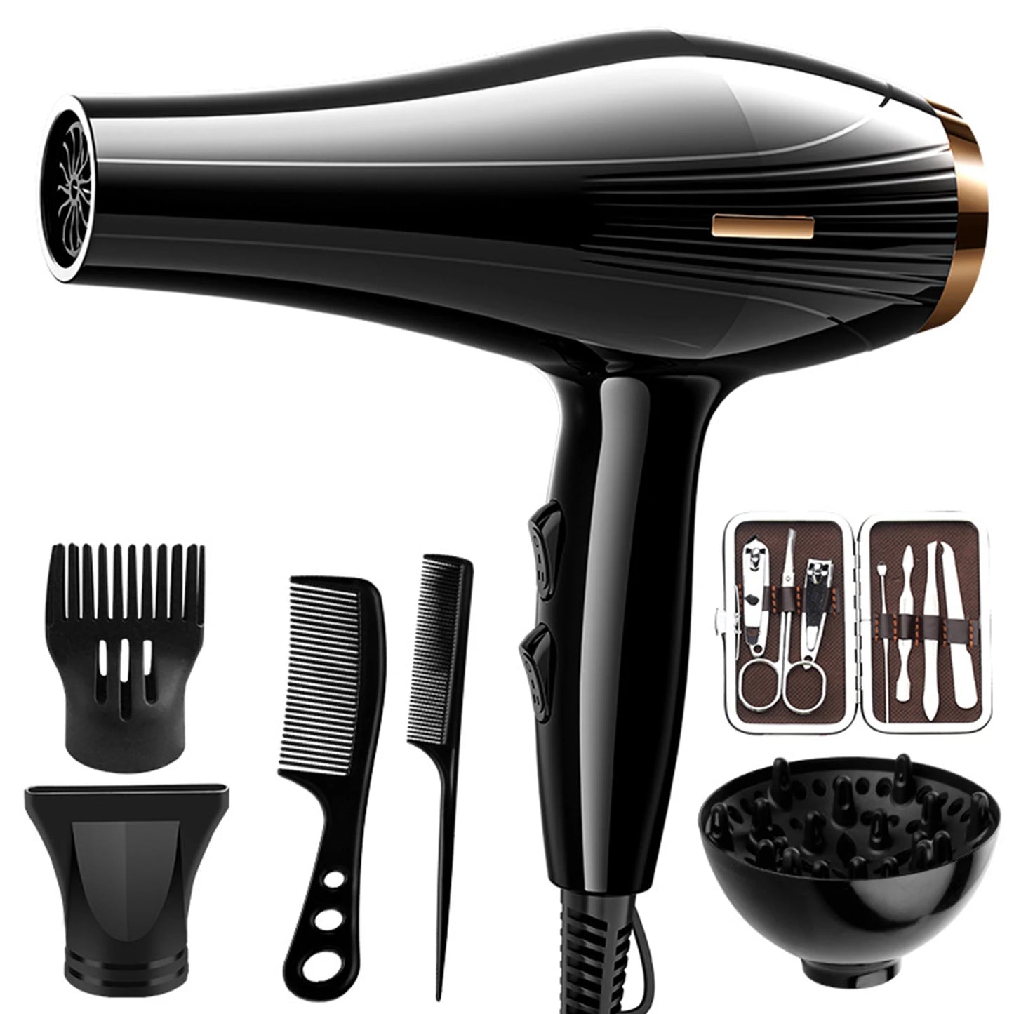 Asciugacapelli 6 in 1 ad alta potenza e basso rumore, potente asciugacapelli a vento caldo e freddo ad asciugatura rapida per lo styling dei capelli in viaggio a casa