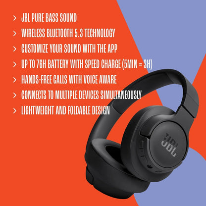JBL TUNE 720BT Cuffie stile over-ear wireless Bluetooth originali autentiche Connessione multipunto pieghevole per musica sportiva