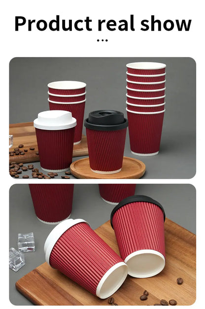 30 Tazze Da Caffè Monouso Da 8 Oz A Doppia Parete In Cartone Ondulato Con Coperchio