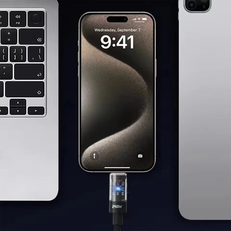 Cavo USB C in Nylon per Ricarica Rapida e Trasferimento Dati con LED Integrato e Durevole