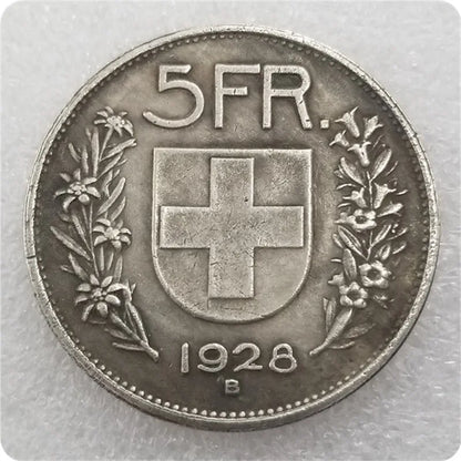 Monete D'Argento Svizzera 5 Franchi 1928 B Collezione Medaglie Regali Di Natale Esclusive