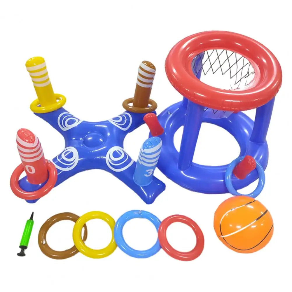 Set Giochi Galleggianti Per Piscina Con Canestro Gonfiabile E Anelli Lancio Per Famiglie E Adulti