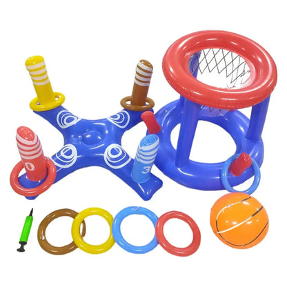 Set Giochi Galleggianti Per Piscina Con Canestro Gonfiabile E Anelli Lancio Per Famiglie E Adulti