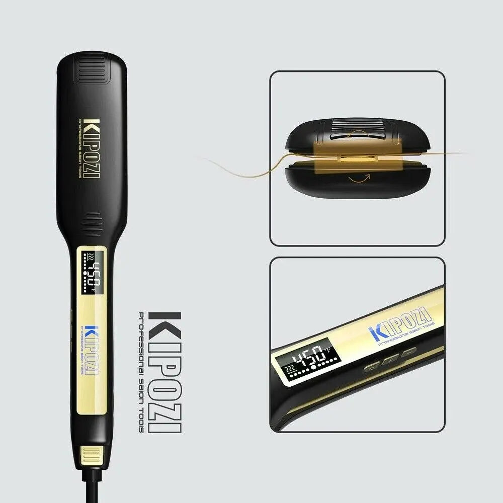 Piastra per capelli professionale KIPOZI in ferro piatto al titanio con display LCD digitale Ferro arricciacapelli a riscaldamento istantaneo a doppia tensione
