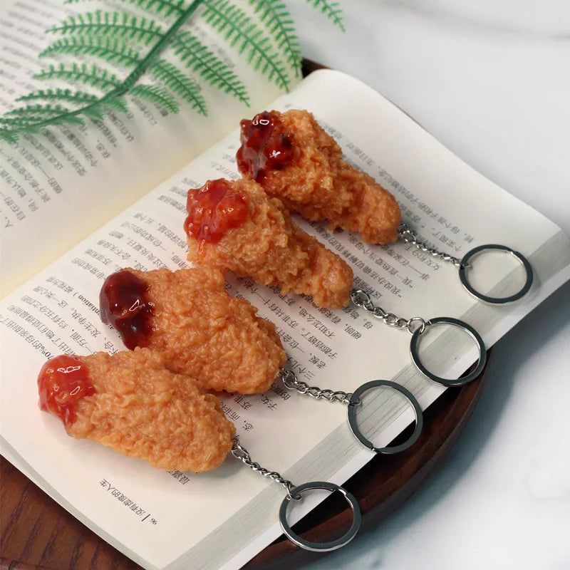 Portachiavi con patatine fritte di pollo fritto, pepite di pollo fritto, cibo simulato, modello giocattolo, portachiavi, borsa per telefono per auto, ciondolo, ornamento regalo