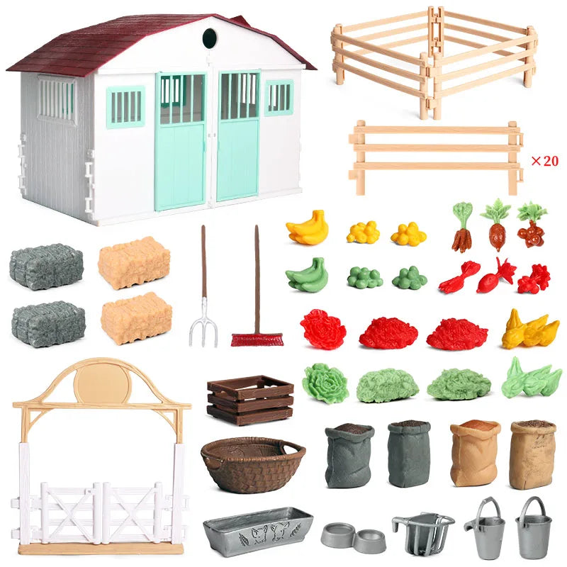 Oenux Farm House Modello Action Figures Agricoltore Moto Mucca Gallina Maiale Animali Set Figurine in miniatura PVC Simpatico giocattolo educativo per bambini