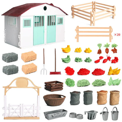 Oenux Farm House Modello Action Figures Agricoltore Moto Mucca Gallina Maiale Animali Set Figurine in miniatura PVC Simpatico giocattolo educativo per bambini
