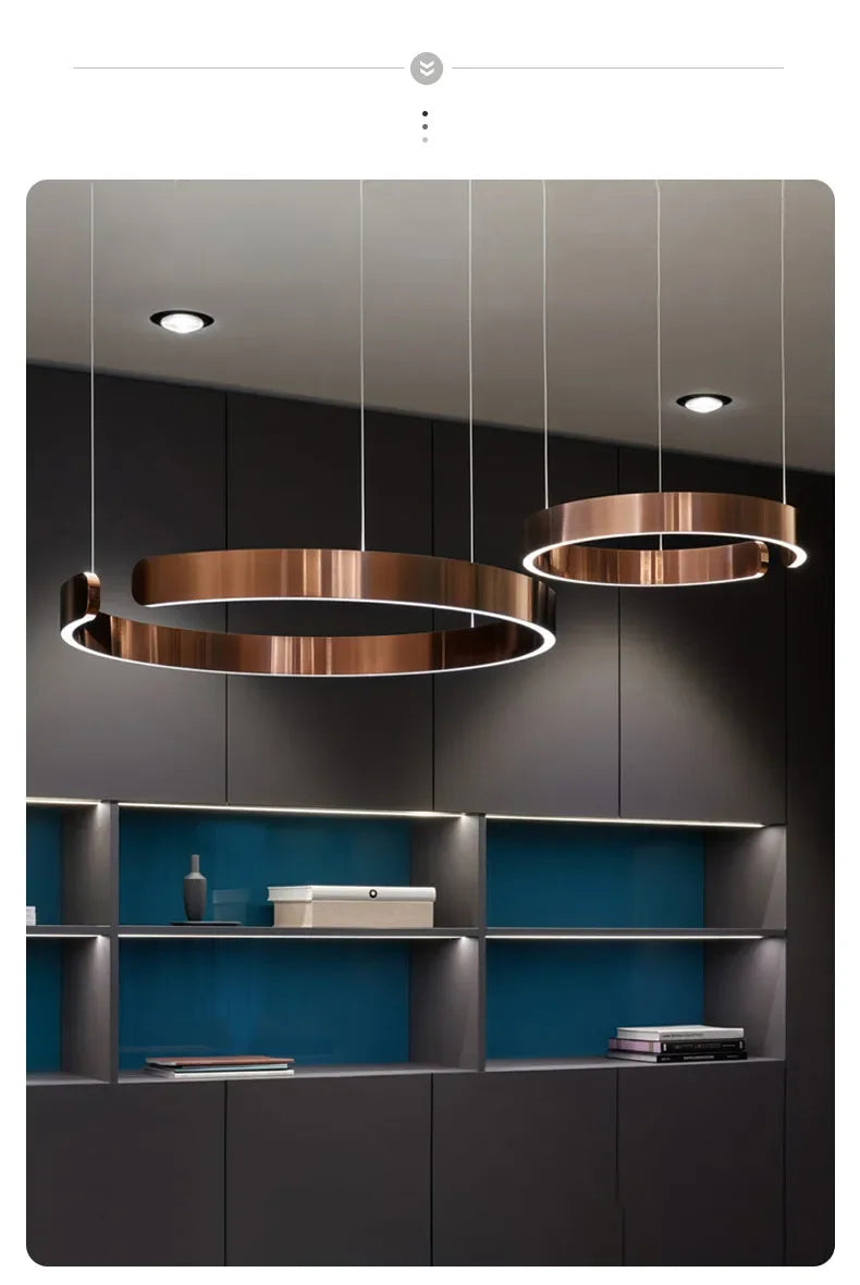 Lampada LED Circolare Sospesa Moderna Oro Rosa Bianco Nero Per Soggiorno E Sala Da Pranzo
