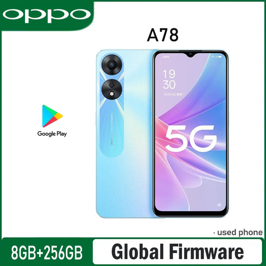 Smartphone OPPO A78 5G, firmware globale, RAM 8GB, ROM 256GB, fotocamera 50MP, Android 12, processore MTK Dimensity 700, batteria 5000mAh, CPH2491, telefono usato.