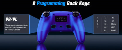 Controller per PS5 Pro/Slim/PC con RGB, Joystick Wireless per Giochi con Funzioni Marco/Turbo, Senza Drift, Effetto Hall, Tasti Posteriori Programmabili