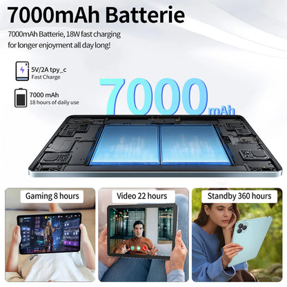Tablet 10.1 Pollici 12GB Ram 128GB Octa Core 7000mAh Android 14 Google Play Chiamate 4G LTE Versione Globale