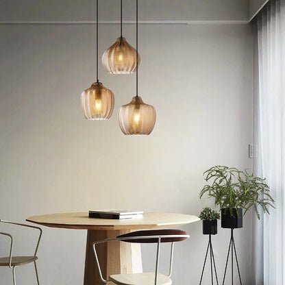 Lampada a Sospensione Moderna Nordico Led in Vetro Ambrato