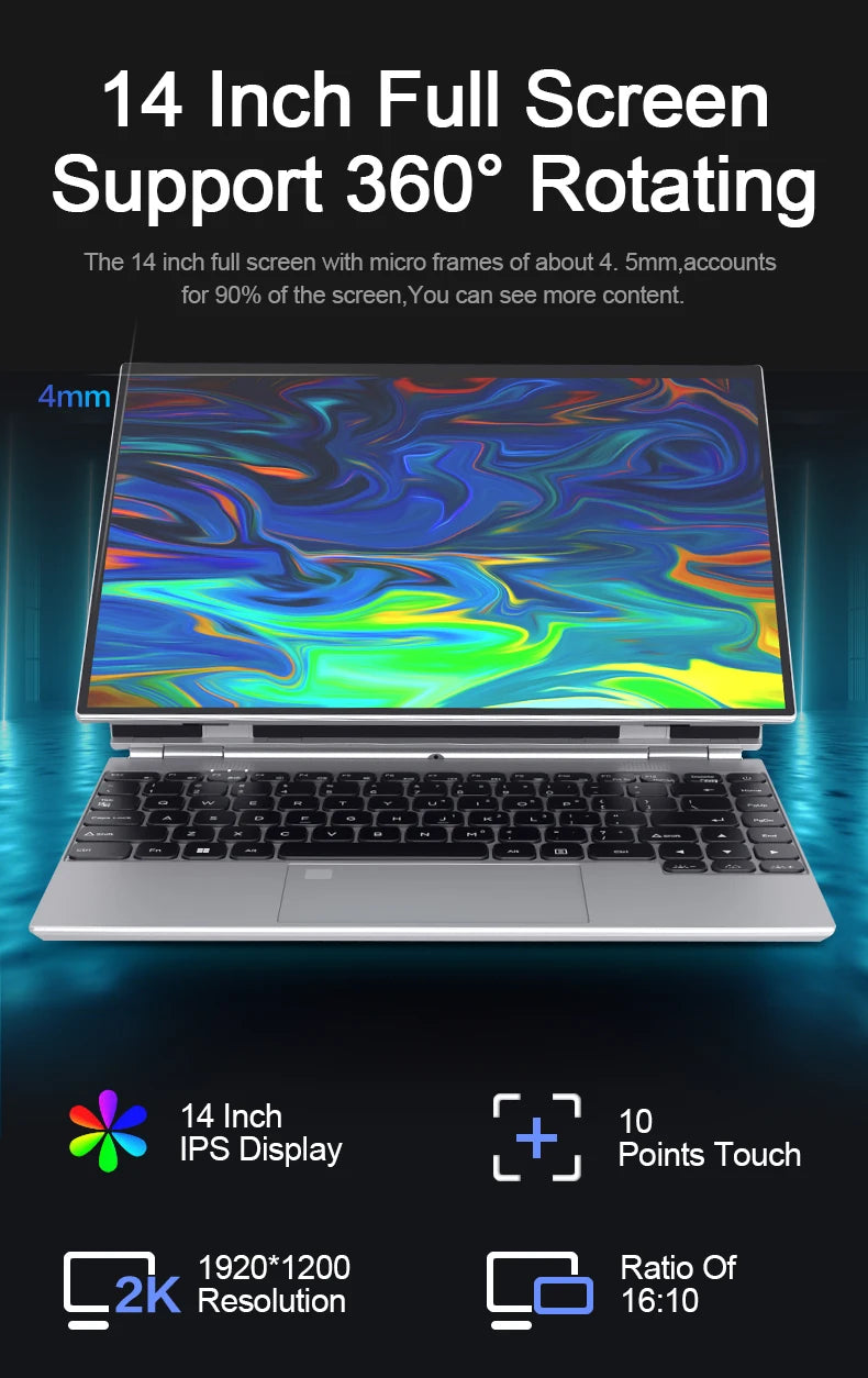 Laptop 14 Pollici Touch Screen 4 In 1 Con Windows 11 Celeron N95 16GB RAM Notebook Per Studenti