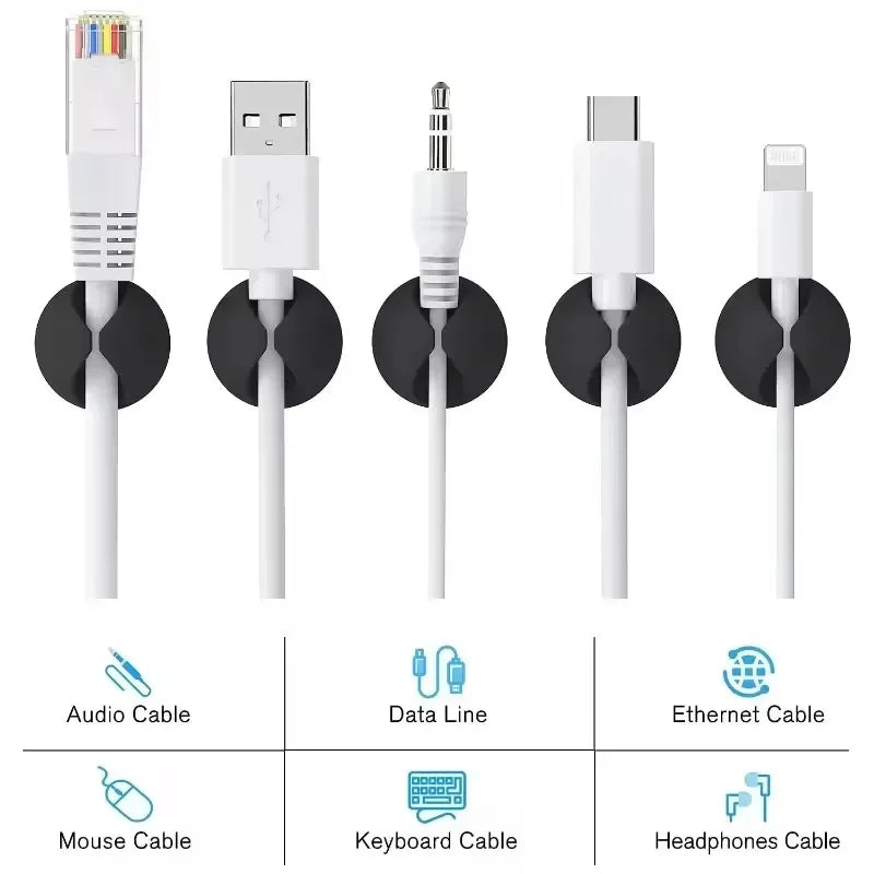 Clip per cavi Supporto per cavo telefonico Linea dati USB Organizzatore in silicone Gestione cavi autoadesiva Avvolgicavo Cavo per caricabatterie per auricolari