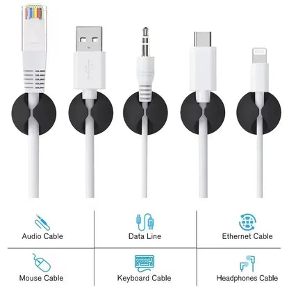 Clip per cavi Supporto per cavo telefonico Linea dati USB Organizzatore in silicone Gestione cavi autoadesiva Avvolgicavo Cavo per caricabatterie per auricolari