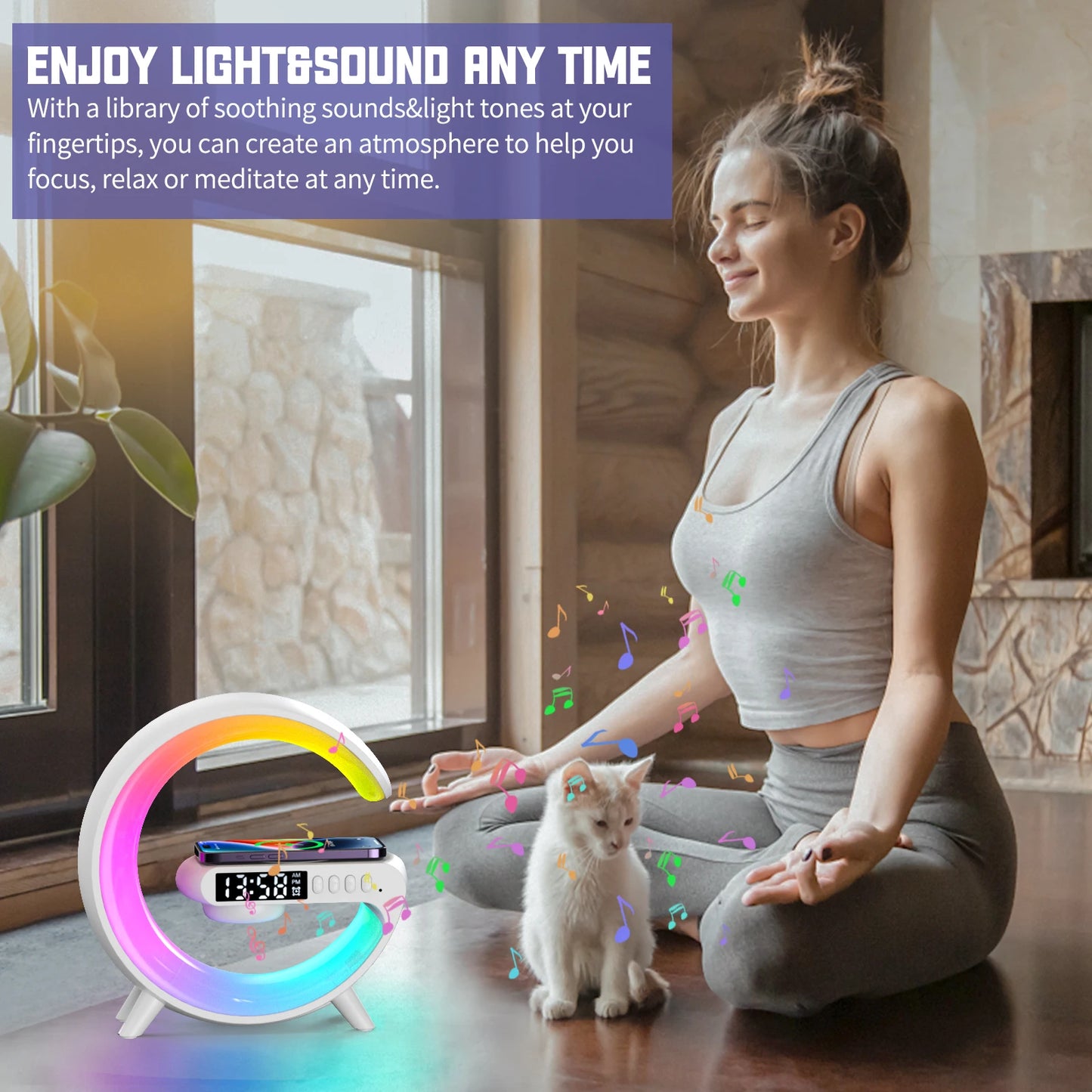 Lampada Da Tavolo Wake Up Smart Rgb Con Altoparlante Wireless 15W Ricaricabile Per Camera Da Letto
