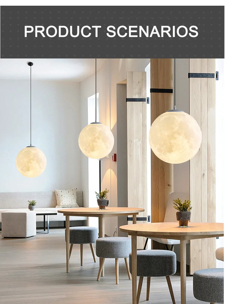 Lampada A Sospensione Forma Di Luna Con Stampa 3D Per Ristorante E Bar Atmosfera Creativa Luce Notturna 110V 220V