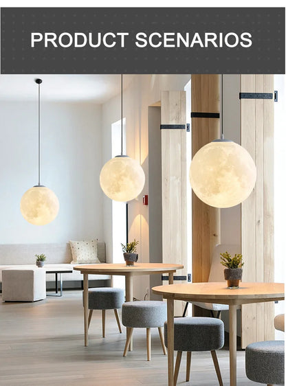 Lampada A Sospensione Forma Di Luna Con Stampa 3D Per Ristorante E Bar Atmosfera Creativa Luce Notturna 110V 220V