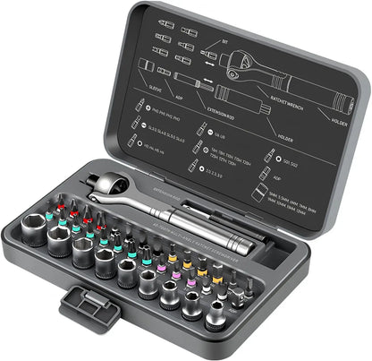Set Cacciaviti Cricchetto Magnetici 40 in 1 con Manico Rimovibile Testa a 180 Gradi per Riparazioni Elettroniche